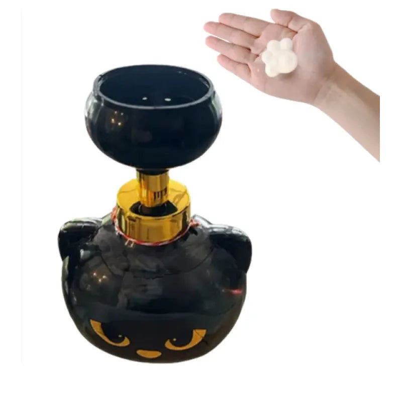 Black cartoon cat shaped plastic manual foam soap dispenser for bathroom or kitchen countertop
