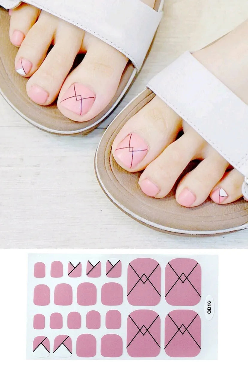 Cute waterproof foot nail sticker for toenails in pink colour on a foot