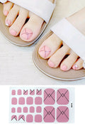 Cute waterproof foot nail sticker for toenails in pink colour on a foot