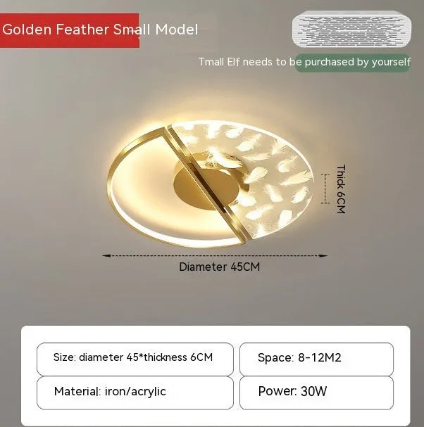 New LED ceiling light modern simple light luxury bathroom light monochrome white 45cm Golden Feather or 55cm black