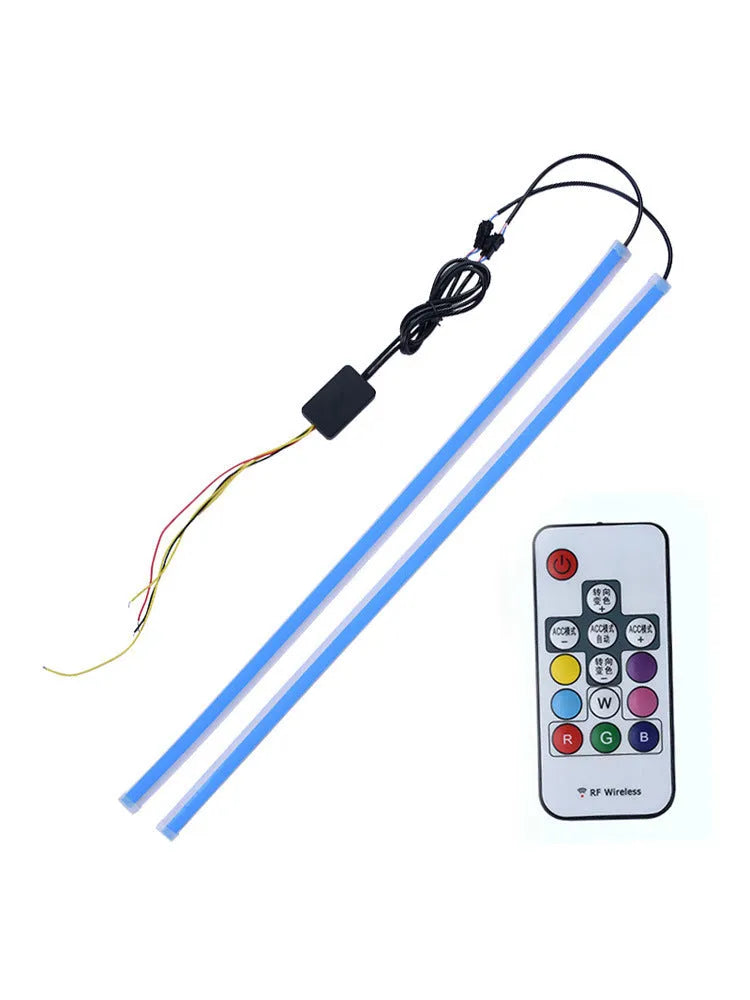 RGB colour changing LED daytime running light strip for cars with remote control.