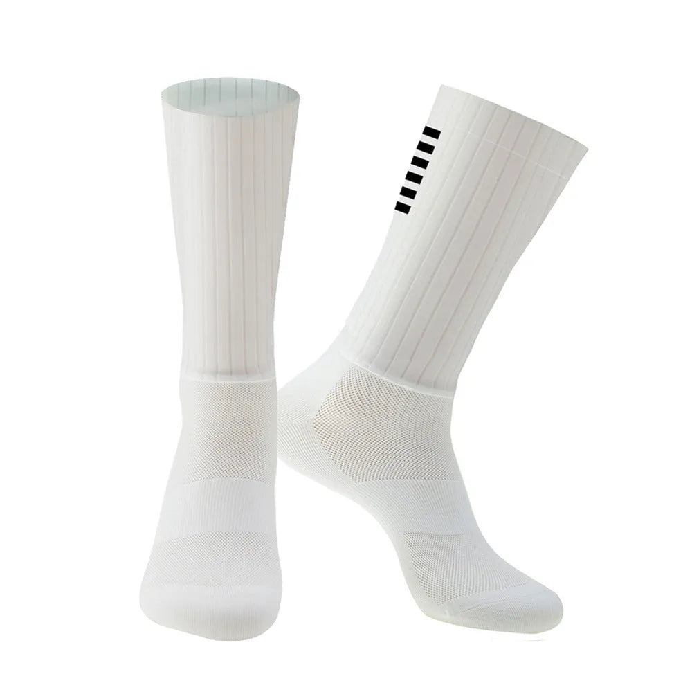 Adult unisex cycling and running socks in orange, black, purple, white, grey, and dark blue colours