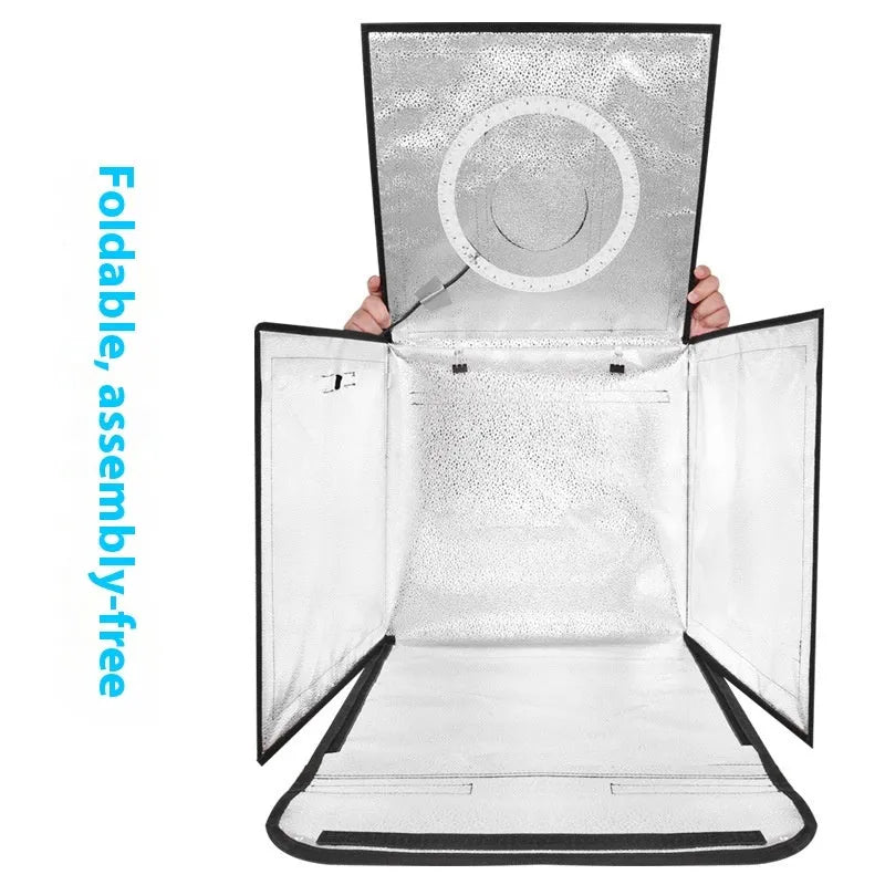 50cm metal frame photo light box with reflective cloth interior and USB LED lighting