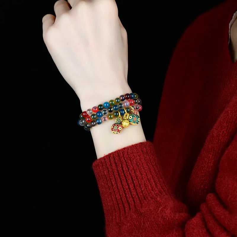 Dzogchen half pond agate bracelet in sugar heart fragrant gray with coloured glaze and swallowing gold beast design