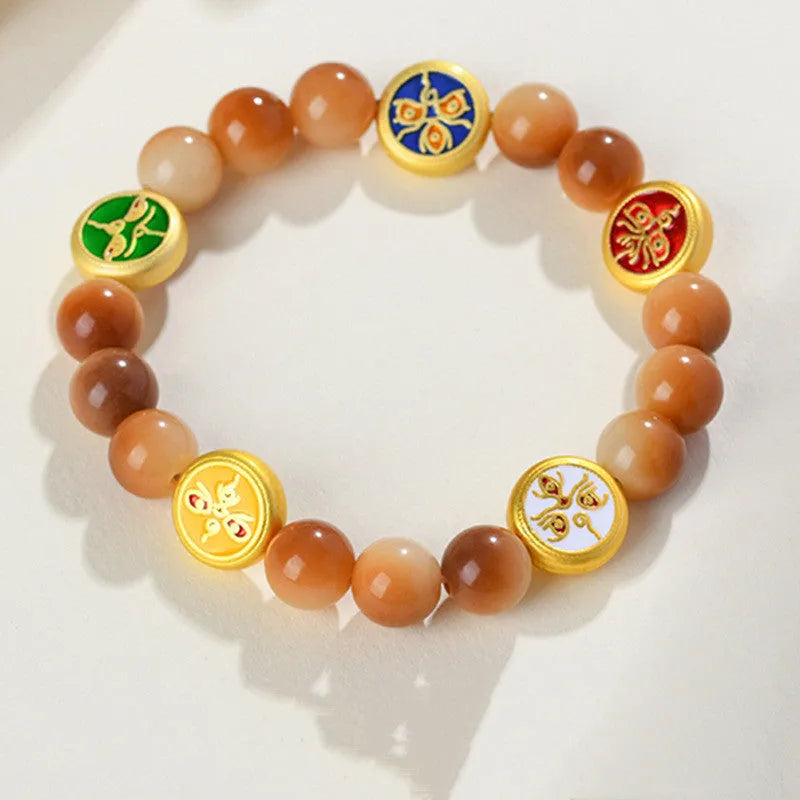 Handmade Bodhi seed bracelet in five directions, yellow round geometric beads, 14 to 17 inches, national style for women