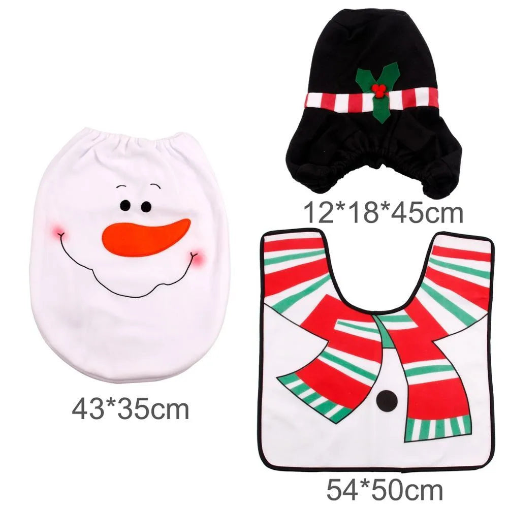 Christmas bathroom decoration set with flannel fabric toilet cover, floor mat, and Santa Claus design