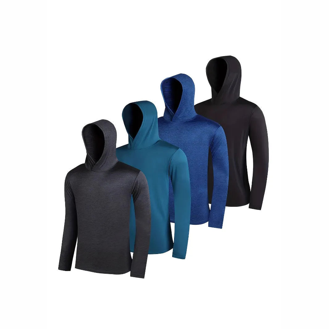 Men's lightweight polyester hoodie four-piece set in various colours with size range display
