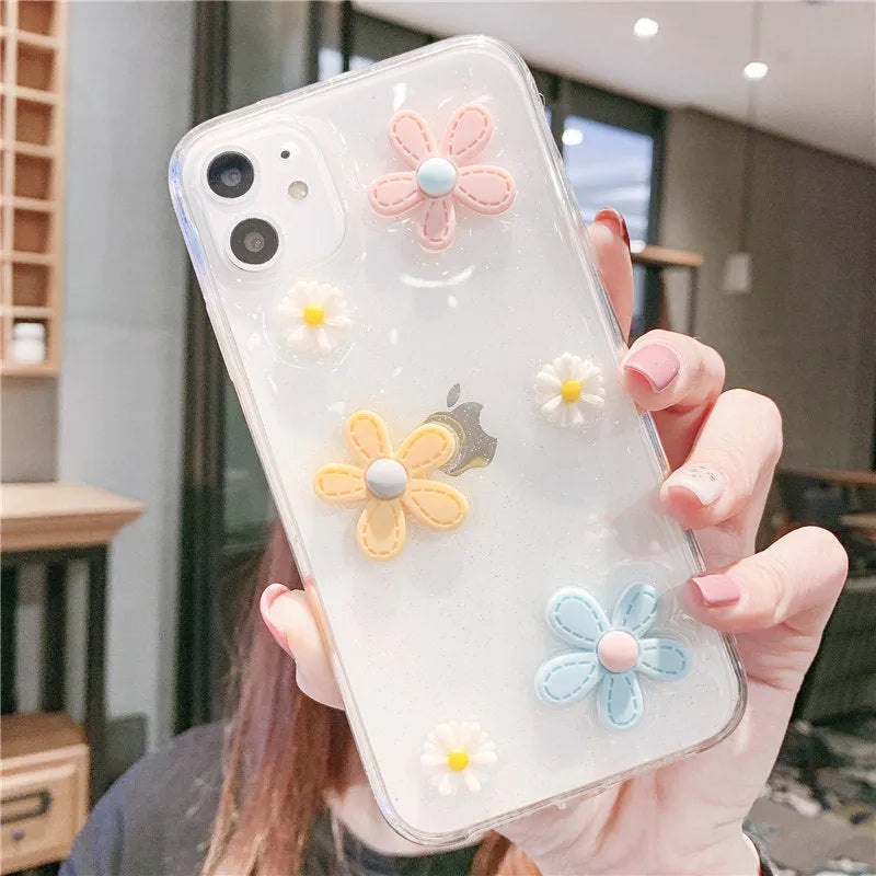 Soft rubber iPhone case with new year's flowers and heart design for multiple iPhone models