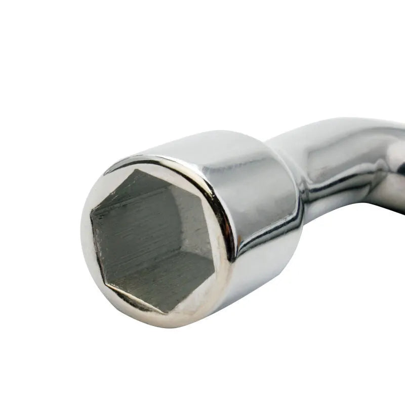 L-shaped metric wrench in complex vanadium steel with chrome plating, shown in sizes 17mm to 24mm