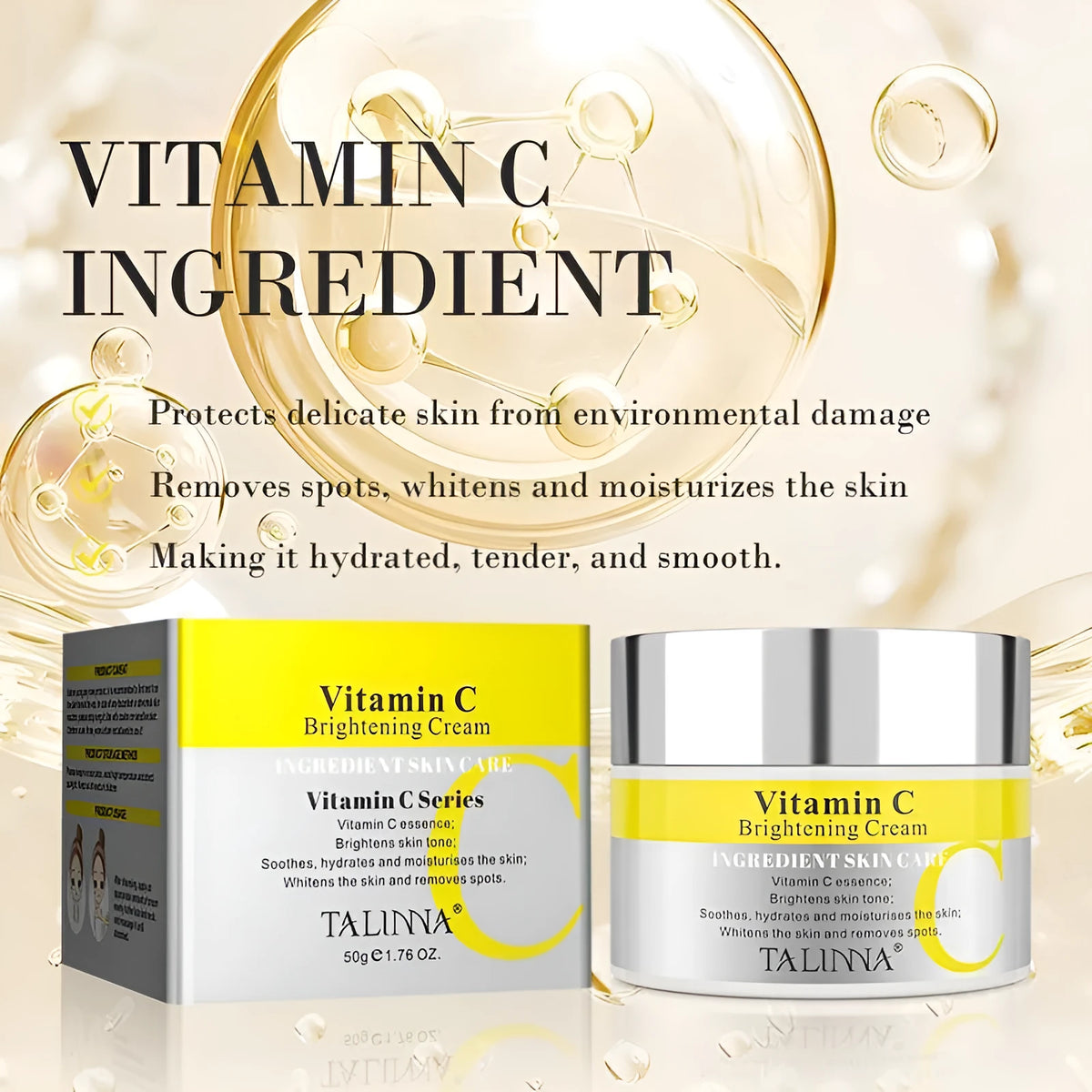 50ml moisturizing face cream in Rice Puree, Hyaluronic Acid or Vitamin C variant for general facial care