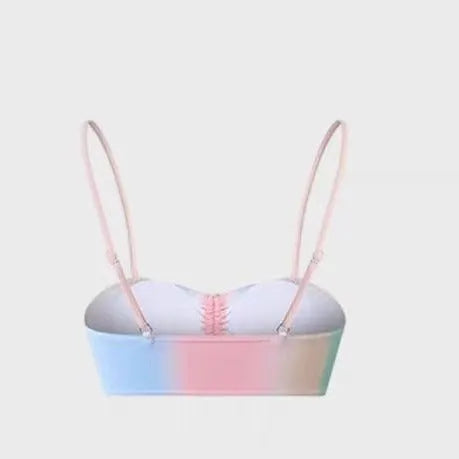 Women's lace-up bikini swimsuit set with triangle top and matching briefs