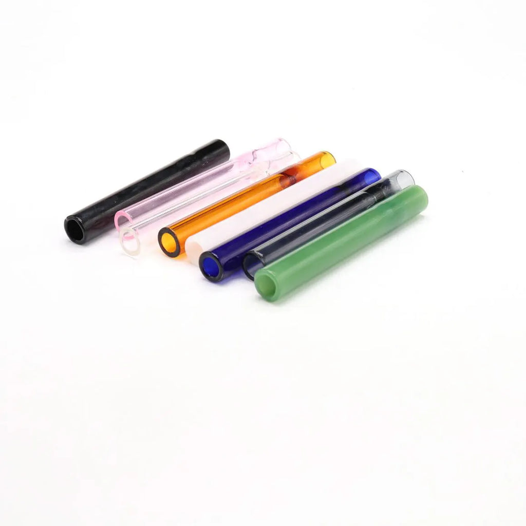 Transparent pink glass telescopic smoke pipe nozzle for water bongs