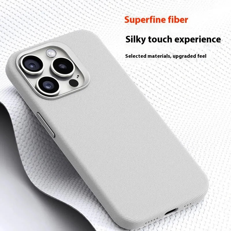 Magnetic flannel iPhone case in silver gray with frosted finish, shockproof and anti-fingerprint design