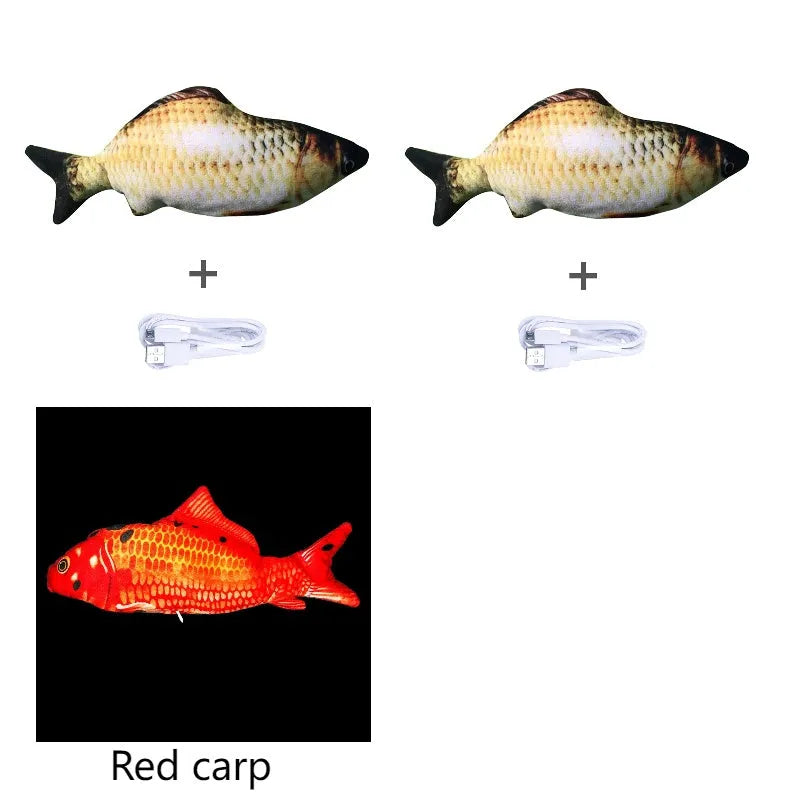 Electronic jumping fish cat toy 30cm long with USB charging cable