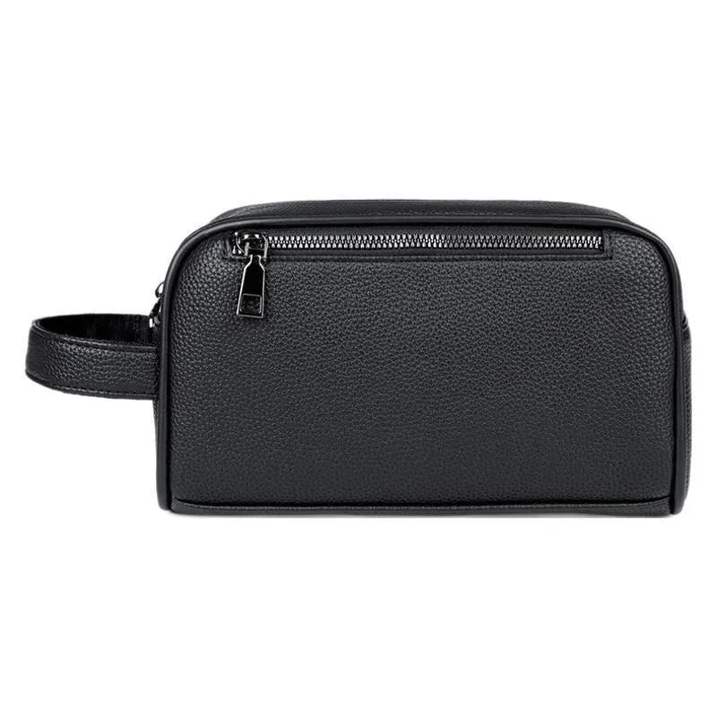 Men's business clutch bag in soft PU leather, large capacity, wear-resistant, available in black, dark blue and brown