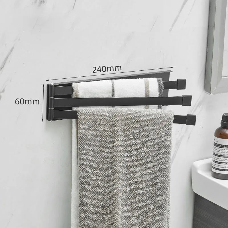 Folding towel rack with no-drill installation for bathroom organisation