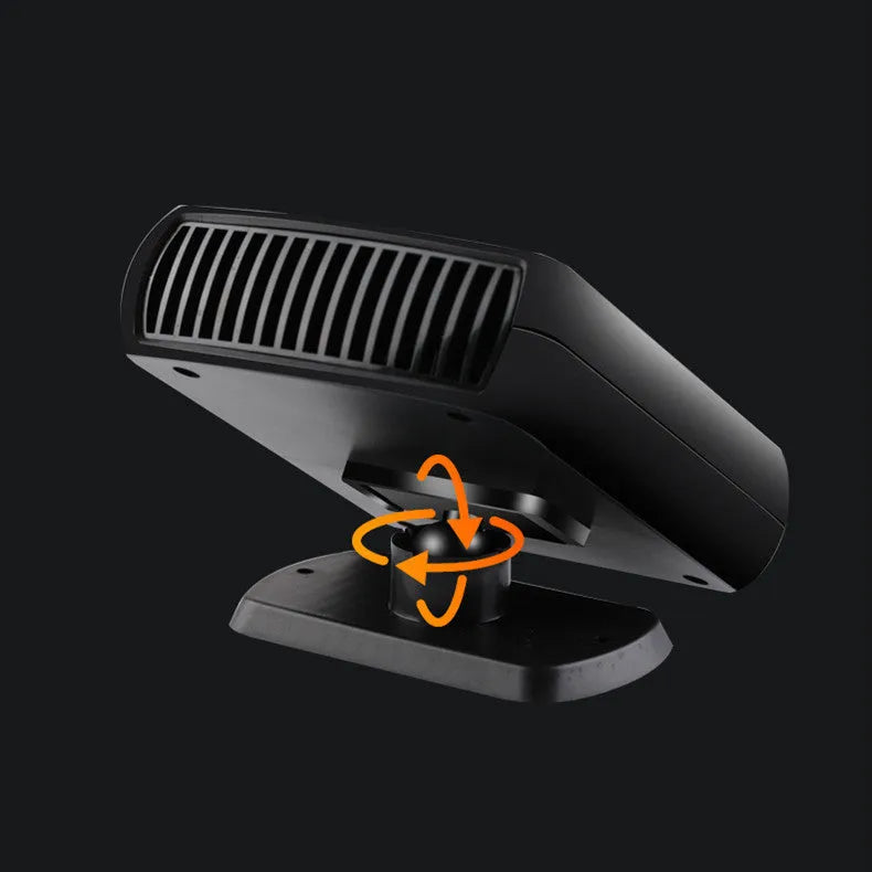 Car demister and defroster with quick-heat fan, 150W, 12V or 24V, black and red or black and grey.