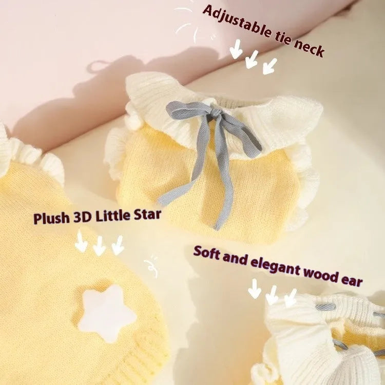 Yellow XingX pattern and Fairy Dress pattern acrylic dog sweaters for small breeds in autumn.