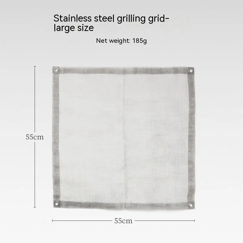 Large stainless steel barbecue with integrated silver grill net for outdoor cooking