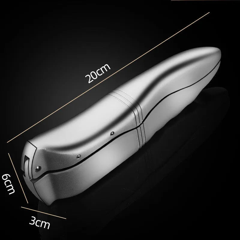Manual garlic press aluminium alloy silver colour 20cm length on kitchen countertop