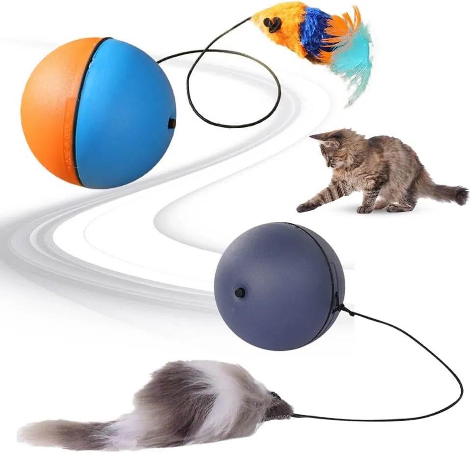 Interactive automatic self-rolling cat ball toy in Blue Orange color, wear-resistant material