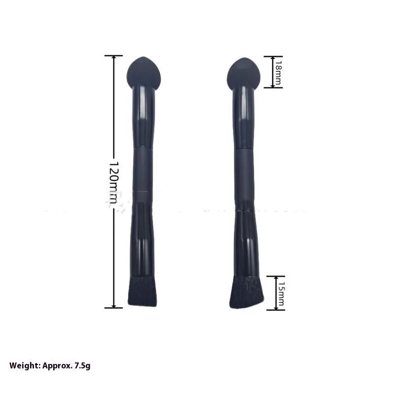 Black wooden handle dual-ended concealer brush with sponge stick tip for dark circles