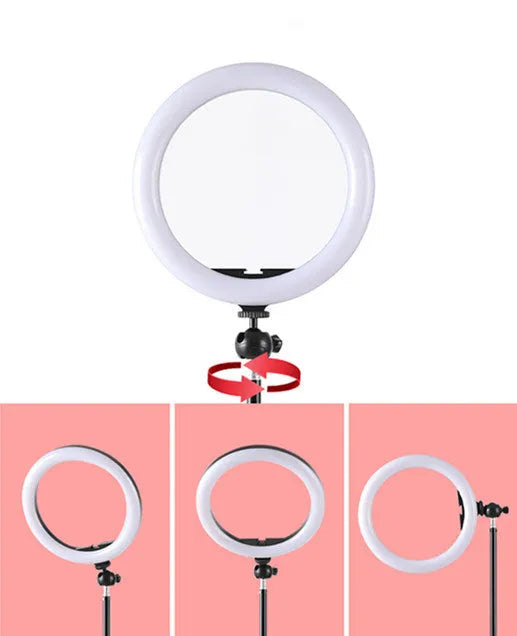 10-inch ring selfie beautifying light mounted on a 19cm metal stand bracket.