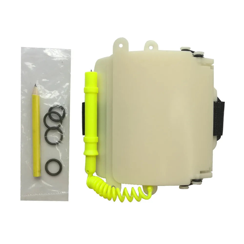 White luminous ABS wrist writing board for underwater diving communication with pencil and spare O-ring