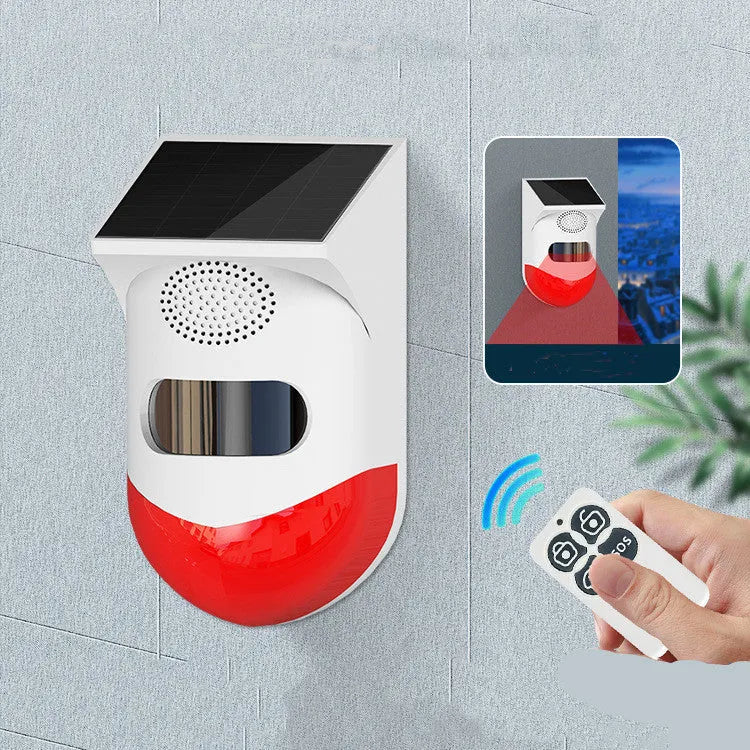 Wireless solar-powered infrared security alarm with remote control for outdoor perimeter detection
