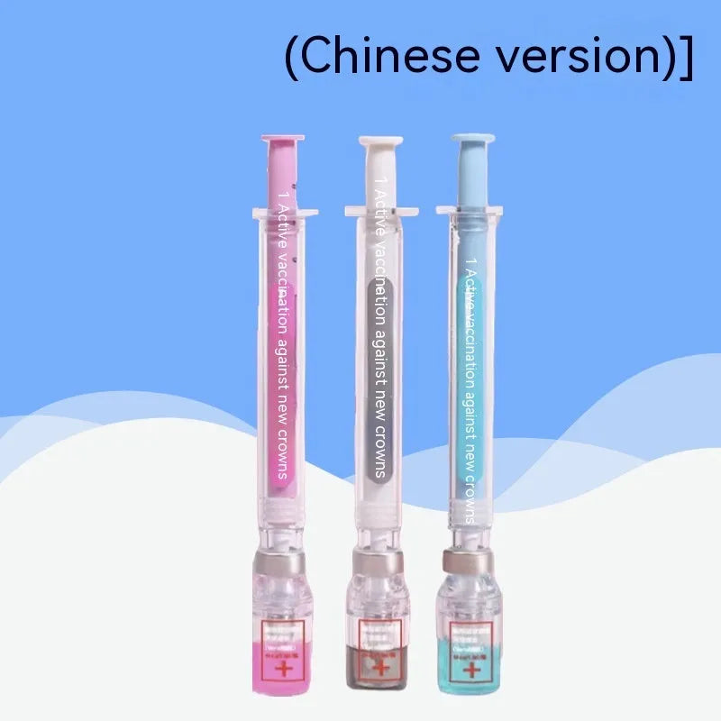 Vaccine design novelty gel pen with plastic construction and black 0.5mm refill
