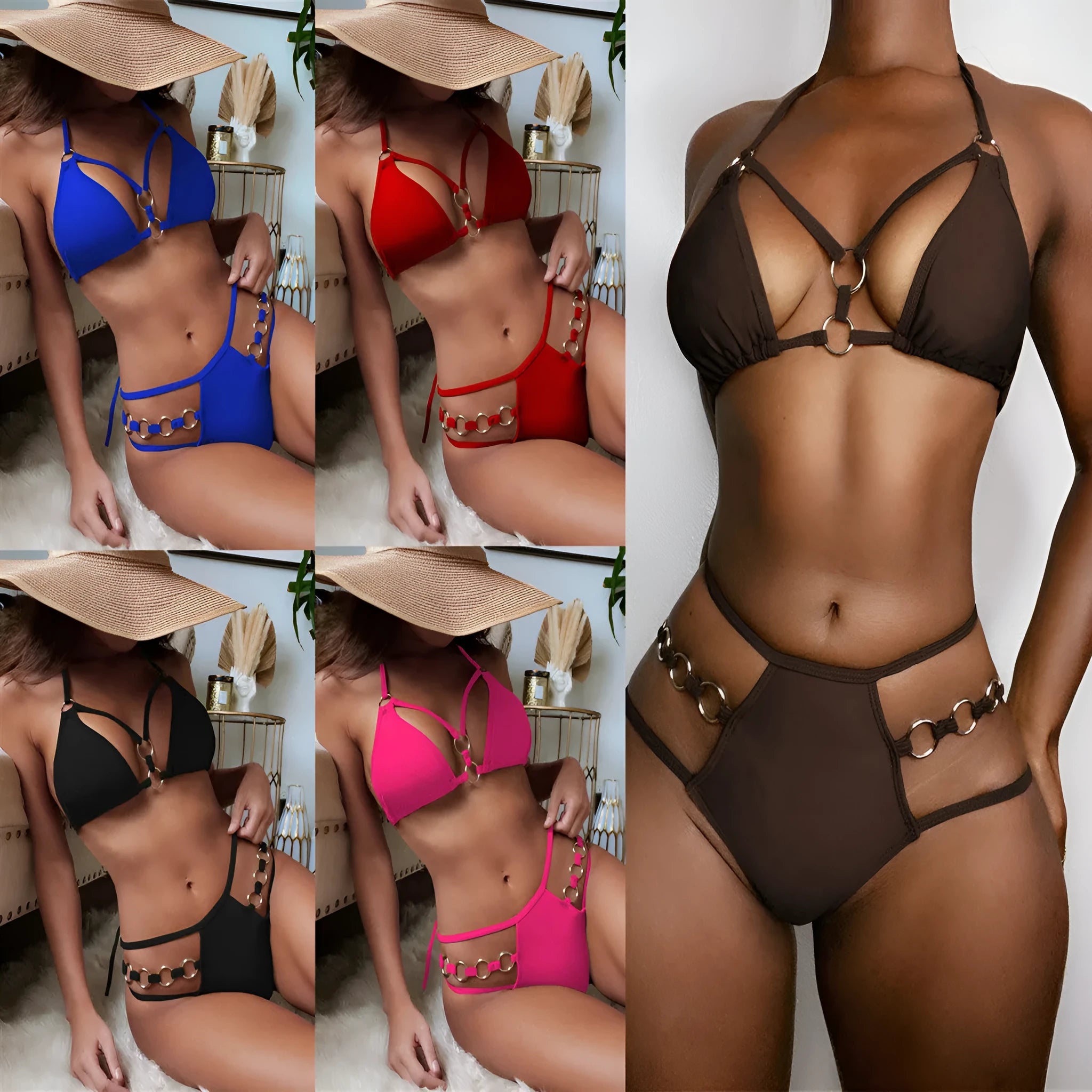Women's pure colour separated bikini swimwear set with shorts in nylon fabric