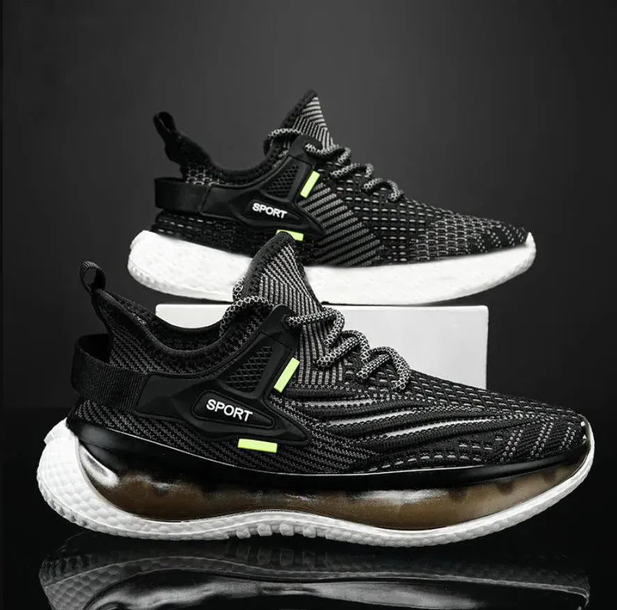 Men's white mesh platform sneakers with flat rubber sole and lace-up design