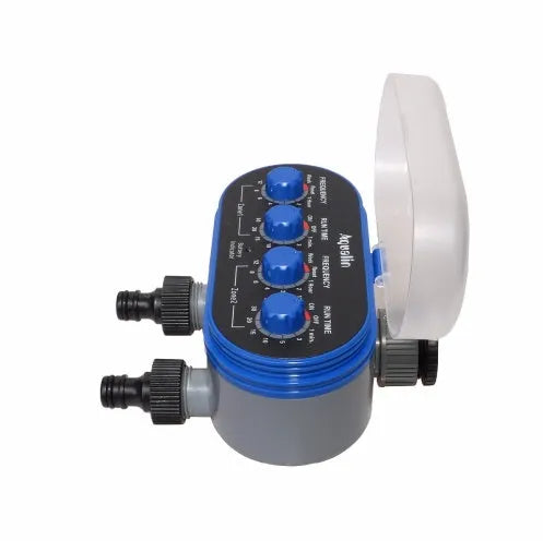 Dual timed irrigation controller automatic watering device with battery power for garden hose