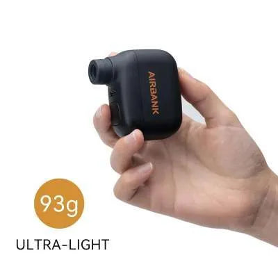 Black AS100 electric bicycle tyre pump with USB charging cable and waterproof storage bag