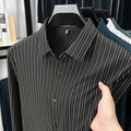 Men's vertical striped cardigan shirt in recycled fibre blend with long sleeves, available in multiple colours