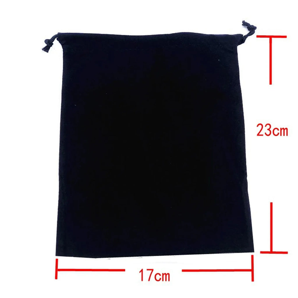 Flannel drawstring bag with beam opening, available in multiple colours and sizes for storage or gifting