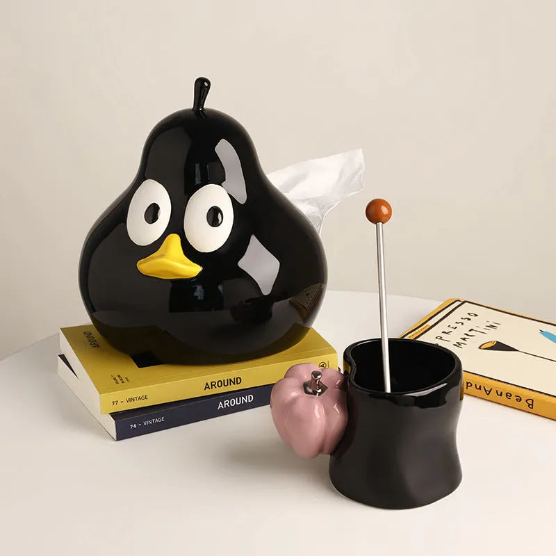 Cute pear-shaped ceramic tissue box holder in white porcelain available in green or black colours