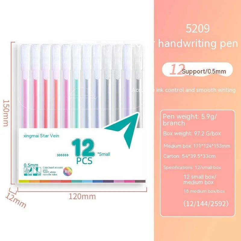 Box containing twelve coloured gel pens with 0.5mm fine tips for journal writing and organisation