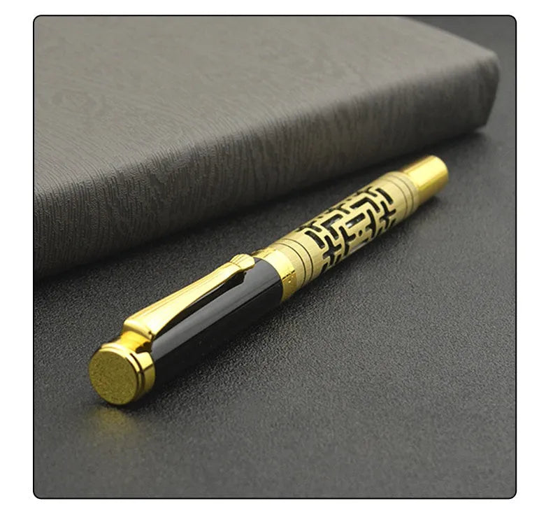 Metal fountain pen with 0.7mm iridium nib in yellow bronze finish rotating ink sucking system