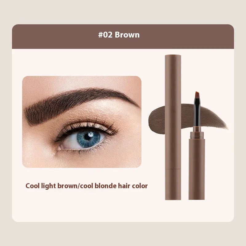 Double-headed eyebrow cream cosmetic with five shade options displayed