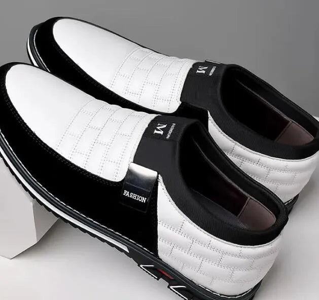 Men's large size casual leather shoes in blue, black, brown or white with low upper height