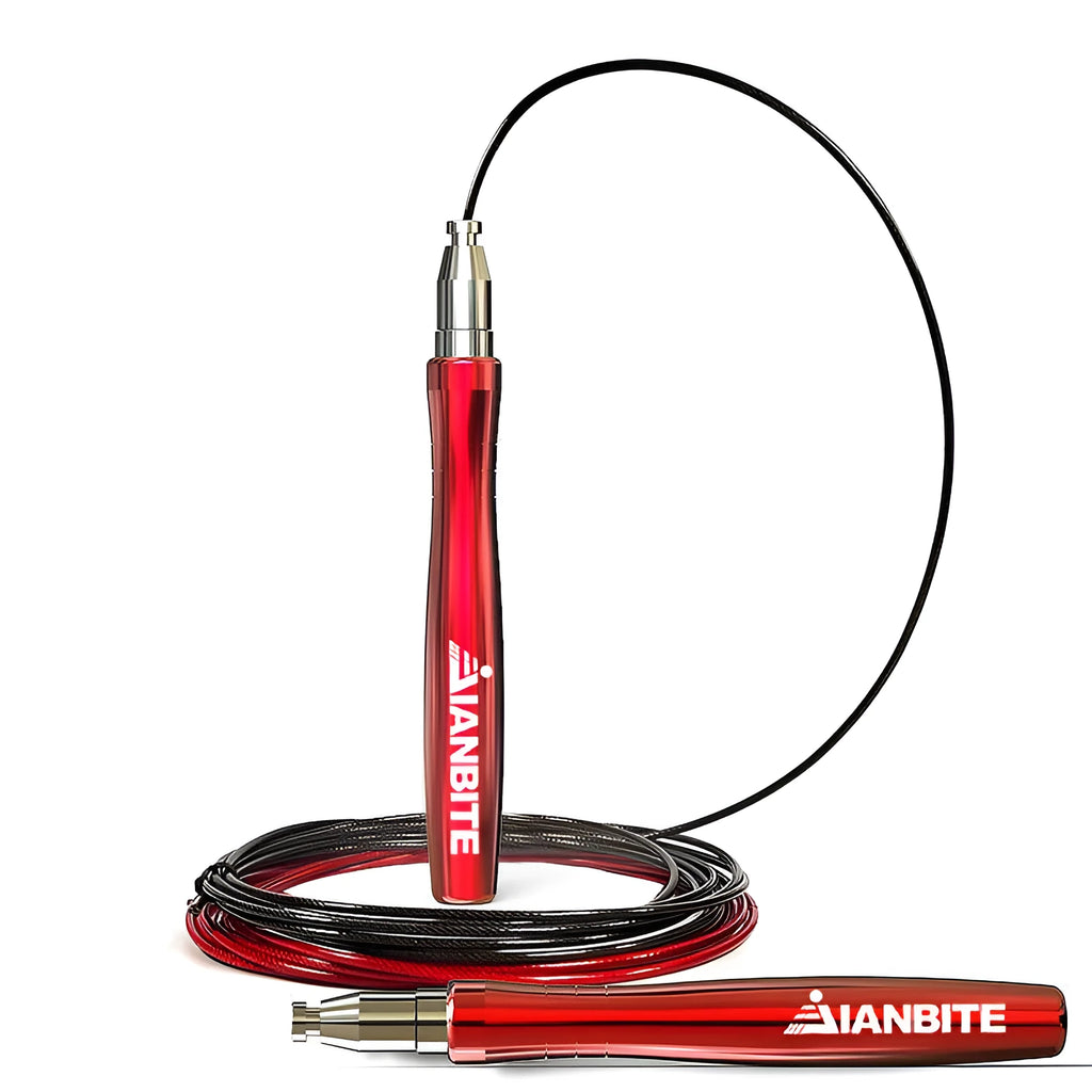 Speed skipping rope with aluminium alloy handles, 3m PVC wire rope, black blue or red colour options