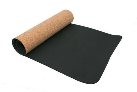7 Chakra cork yoga mat, 183x68cm, with cork top and TPE or rubber base, rolled out on floor