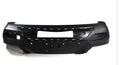 Black plastic vehicle bumper showing one-piece moulded construction.
