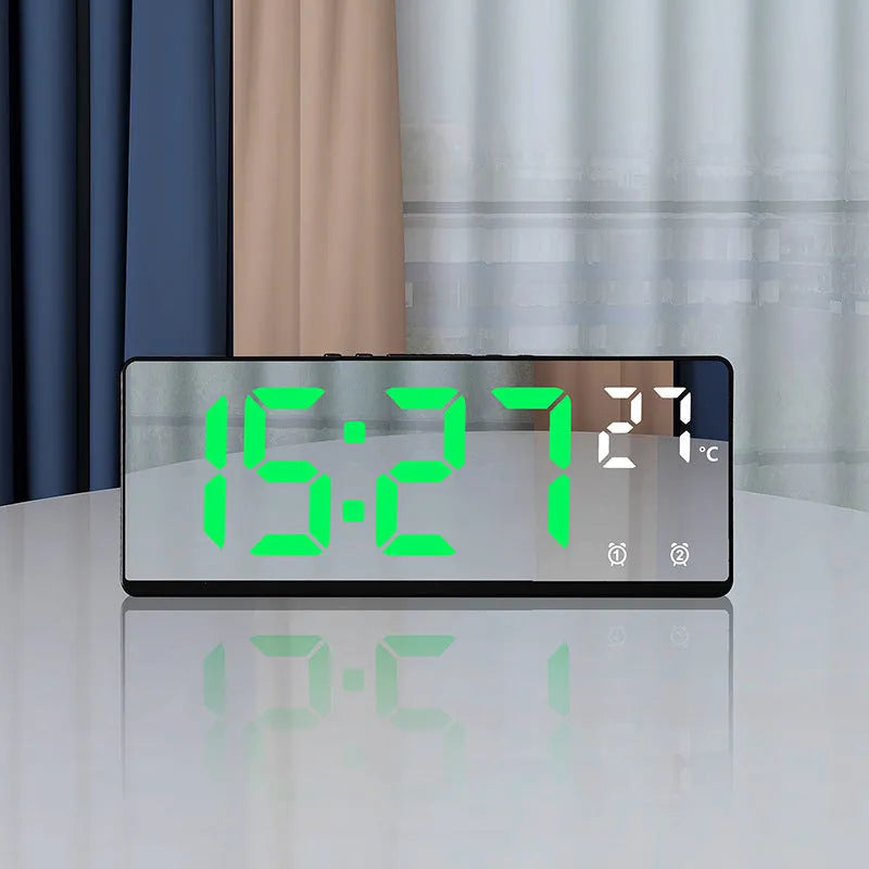 Creative multi-functional electronic clock with large screen, multi-group alarm, thermometer, and ABS shell in acrylic blue and white lamp colour