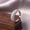 Copper open mouth ring with zircon ornament, adjustable U-shaped design, electroplated J-060 gold finish on grey background