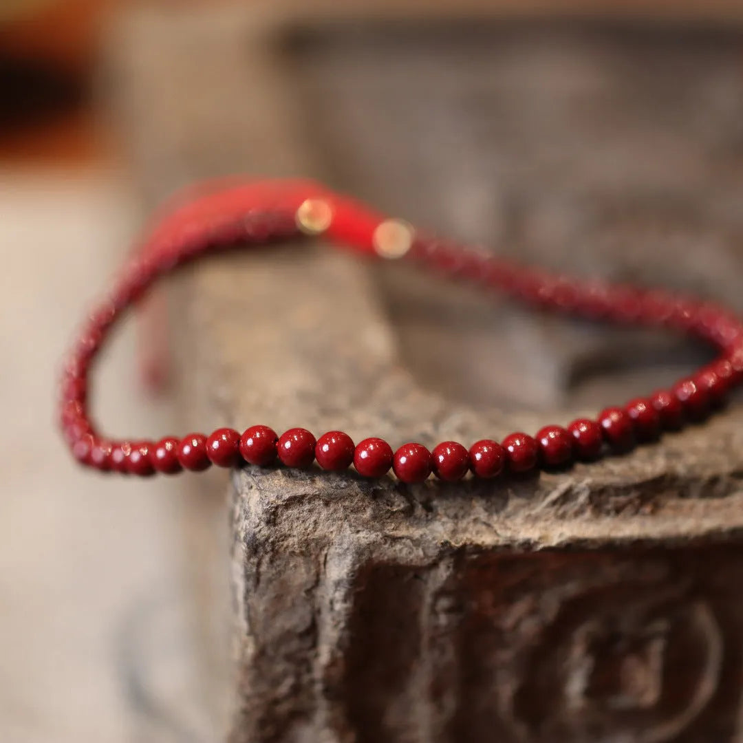Purple gold sand design cinnabar bracelet with geometric shapes and auspicious patterns