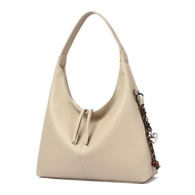 Women's large capacity soft PU shoulder bag with pendant in purplish red, coffee, apricot, dark gray, light khaki or black