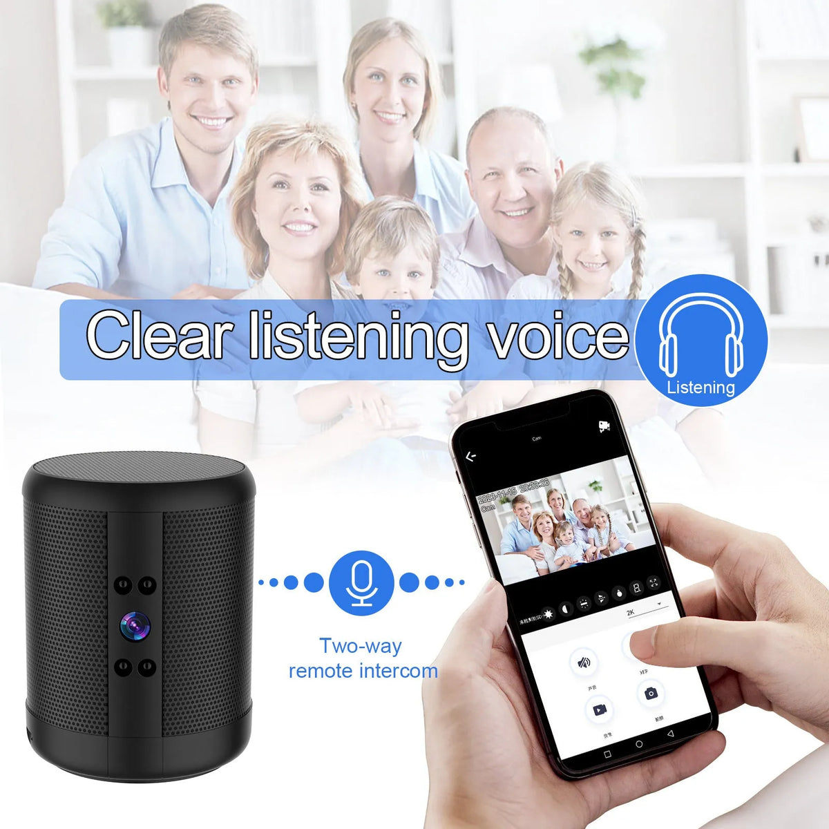 Black HD Z25 smart surveillance camera with dual voice conversation and night vision for indoor use