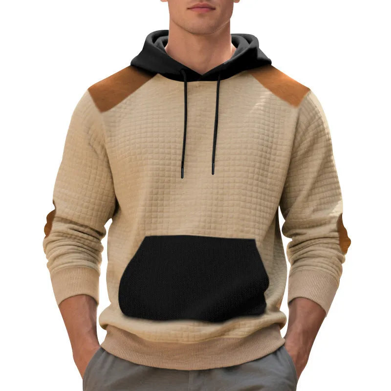 Men's leisure pullover jacquard multicolor hoodie with large pocket, loose fit, available in four colours